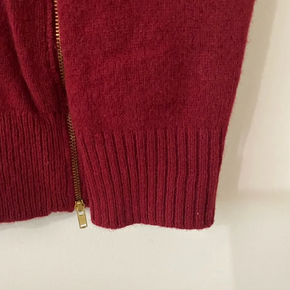 J. Crew Wool Burgundy Gold Zipper Knit Long Sleeve Sweater